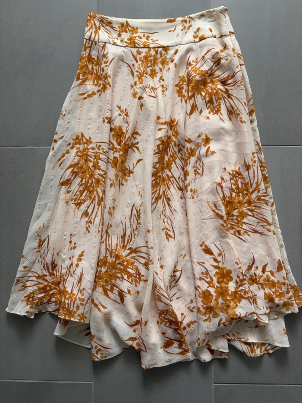 Kobi Halperin Silk Cream/Ivor Midi Skirt with Yellow Floral Print & gold threads
